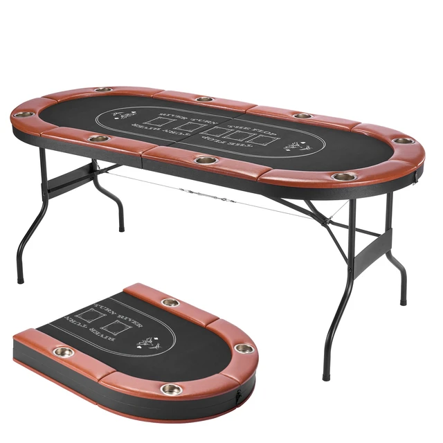 Alt view image 9 of 9 - VEVOR 8 Player Oval Foldable Poker Table Casino Blackjack Texas Holdem Table 72 in