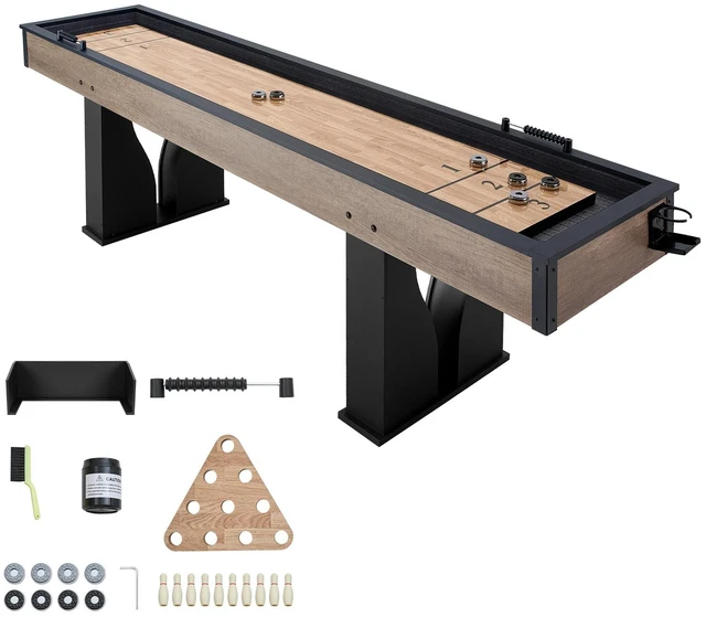 Main image of VEVOR 9 ft LED Shuffleboard Table, 2 in 1 Shuffleboard and Bowling Combo Set, Shuffle Board with LightUp Rails, Scratch-Resistant Playfield, 8 Pucks, Bowling Set, Wax, Brush, for Family Game Room