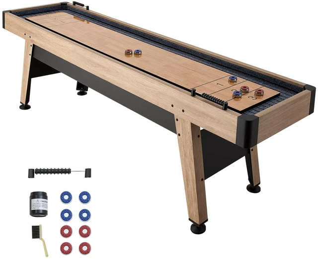Main image of VEVOR 9 ft Shuffleboard Table, Scratch-Resistant Playfield for Smooth, Fast Puck Action, Pedestal Legs with Levelers for Optimum Stability, Shuffle Board w/ 8 Pucks, Wax, Brush, for Family Game Room