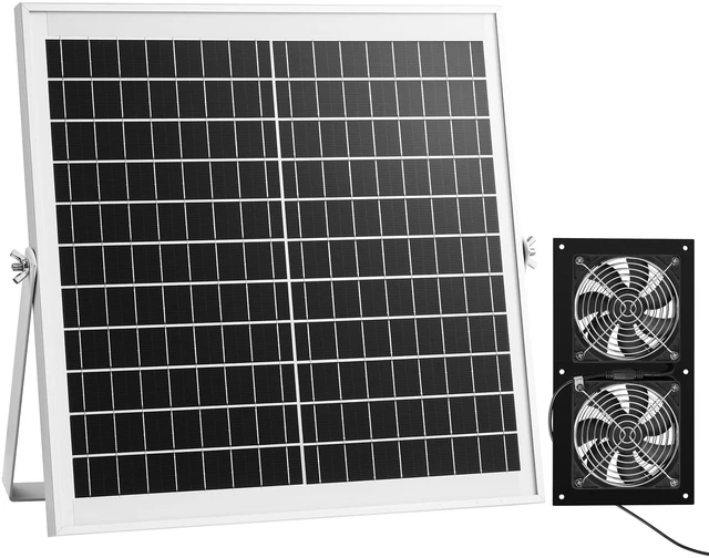 Alt view image 8 of 8 - VEVOR Solar Powered Fan, 15W Solar Panel with 2 Fans, Adjustable Solar Panel Angle, 2668 RPM High-Speed, Flexible Installation, Fast Air Exchange for Greenhouse, Grow Tents, Chicken Coops, Shelters