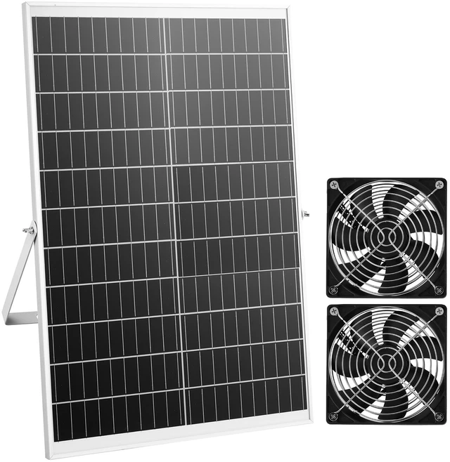 Alt view image 8 of 8 - VEVOR Solar Powered Fan, 30W Solar Panel with 2 Fans, Adjustable Solar Panel Angle, 2668 RPM High-Speed, Flexible Installation, Fast Air Exchange for Greenhouse, Grow Tents, Chicken Coops, Shelters