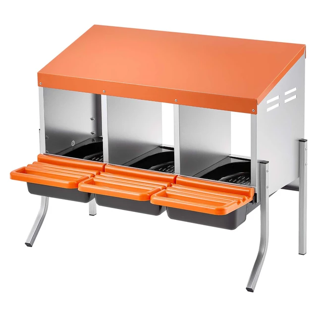 Alt view image 9 of 9 - Chicken Nesting Boxes, 3 Compartments, with Support Legs, Easy Egg Collection, Galvanized Steel and High-Strength Plastic, Roll Away Nesting Boxes for Chickens and Hens Laying Eggs, Orange