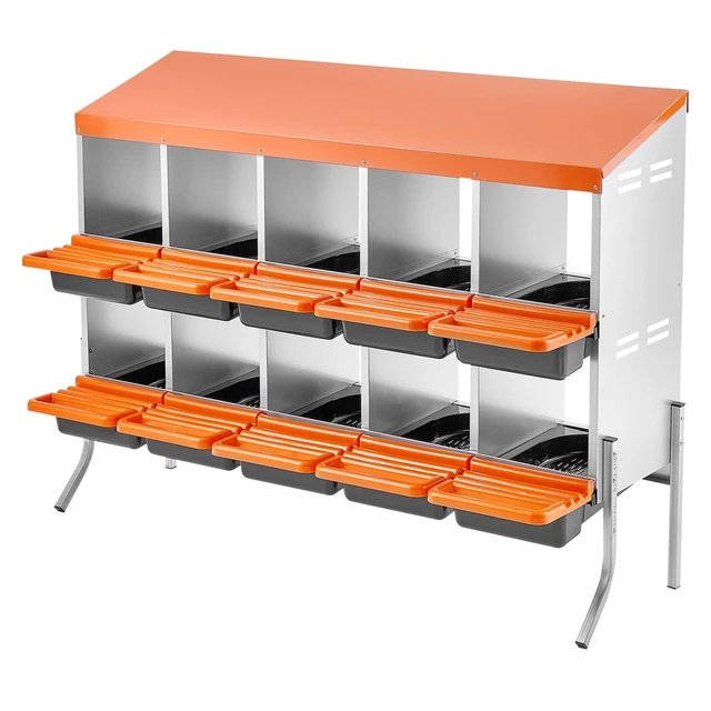 Alt view image 9 of 9 - Chicken Nesting Boxes, 10 Compartments, with Support Legs, Easy Egg Collection, Galvanized Steel and High-Strength Plastic, Roll Away Nesting Boxes for Chickens and Hens Laying Eggs, Orange