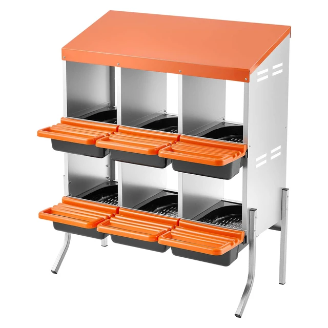 Alt view image 9 of 9 - Chicken Nesting Boxes, 6 Compartments, with Support Legs, Easy Egg Collection, Galvanized Steel and High-Strength Plastic, Roll Away Nesting Boxes for Chickens and Hens Laying Eggs, Orange