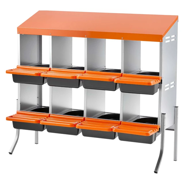 Alt view image 9 of 9 - Chicken Nesting Boxes, 8 Compartments, with Support Legs, Easy Egg Collection, Galvanized Steel and High-Strength Plastic, Roll Away Nesting Boxes for Chickens and Hens Laying Eggs, Orange