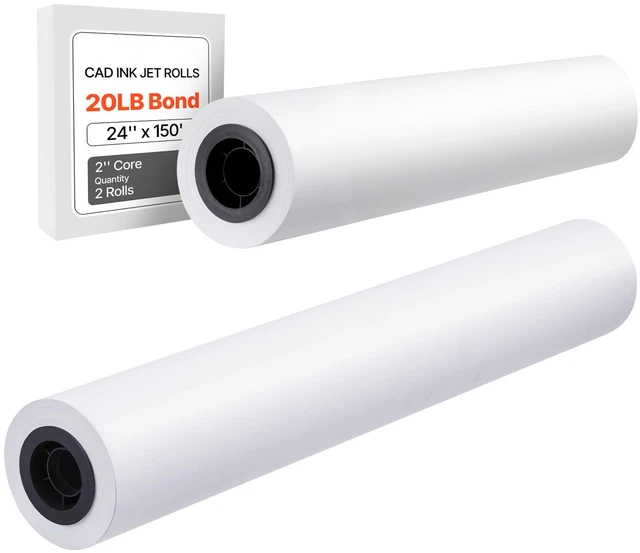 Alt view image 9 of 9 - VEVOR Wide Format Paper, 24 in x 150 ft Plotter Roll, 2 Rolls CAD Bond Rolls with 2 in Core, 20 LB Bond Paper Rolls, Ideal for CAD Drawings, Engineering Plans, GIS Maps, and Architectural Designs