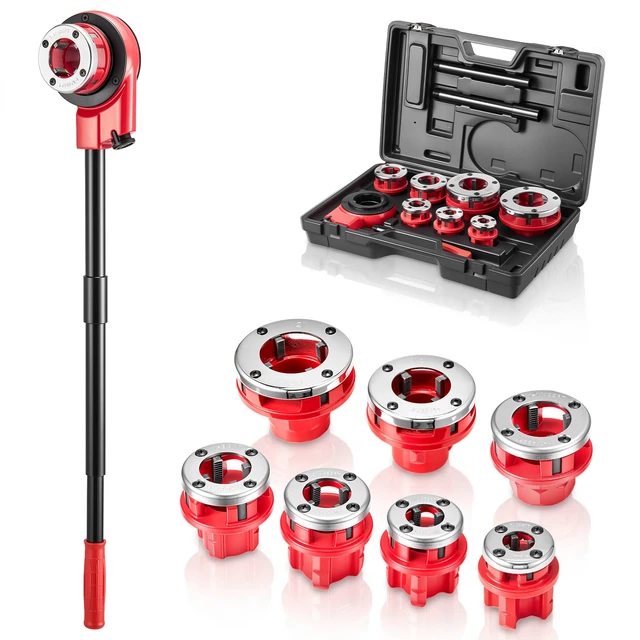 Alt view image 8 of 8 - VEVOR Ratchet Pipe Threader Kit with 7 Dies, 3/8" BSPT to 2" BSPT Manual Ratcheting Pipe Threading Tool, Portable Pipes Threader Set with Toolbox for Plumbing Installation & Repair