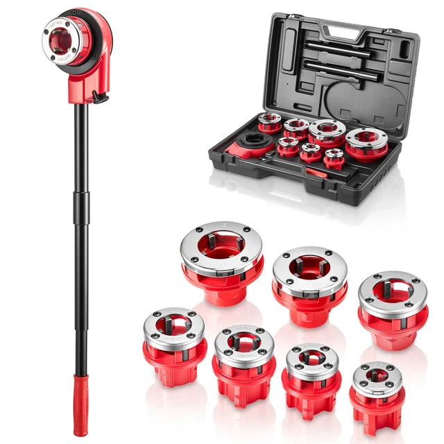 Alt view image 8 of 8 - VEVOR Ratchet Pipe Threader Kit with 7 Dies, 3/8" NPT to 2" NPT Manual Ratcheting Pipe Threading Tool, Portable Pipes Threader Set with Toolbox for Plumbing Installation & Repair