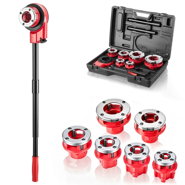 Alt view image 8 of 8 - VEVOR Ratchet Pipe Threader Kit with 6 Dies, 1/2" NPT to 2" NPT Manual Ratcheting Pipe Threading Tool, Portable Pipes Threader Set with Toolbox for Plumbing Installation & Repair