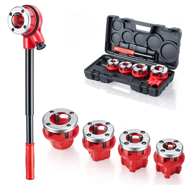 Alt view image 8 of 8 - VEVOR Ratchet Pipe Threader Kit with 4 Dies, 1/2" NPT, 3/4" NPT, 1" NPT, 1-1/4" NPT Manual Ratcheting Pipe Threading Tool, Portable Pipes Threader Set with Toolbox for Plumbing Installation & Repair