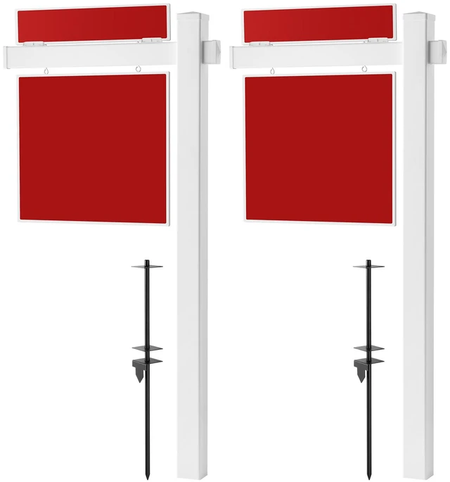 Main image of VEVOR Real Estate Sign Post, 2-Pack, 6 ft Tall, PVC Realtor Yard Sign Holder with 36 in Arm Holds up to 24 in, Easy to Install, Wind-Resistant, for Open House and Home, Yard, Road, White (No Signs)