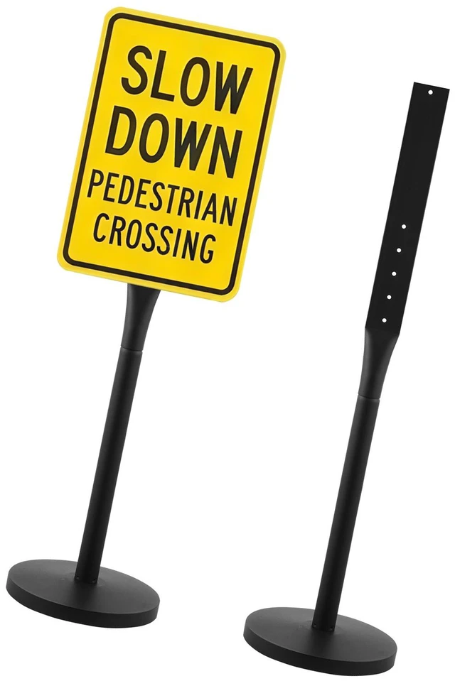 Main image of VEVOR Portable Sign Post, 2-Pack, 4 ft Tall, Metal Sign Stands with Heavy Duty Cast Iron Base, Multi-Hole Design for Easy Installation, Wind-Resistant, for Indoor and Outdoor Parking, Warning, Notice