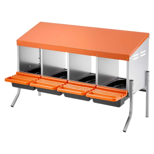 Alt view image 9 of 9 - Chicken Nesting Boxes, 4 Compartments, with Support Legs, Easy Egg Collection, Galvanized Steel and High-Strength Plastic, Roll Away Nesting Boxes for Chickens and Hens Laying Eggs, Orange