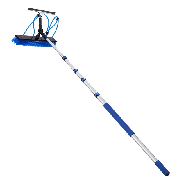 Alt view image 8 of 8 - VEVOR Solar Panel Cleaning Kit, 15 ft, Water Fed Pole Kit with Cleaning Brush, Squeegee, Soap Dispenser, Extendable Aluminum Telescopic Pole, 180° Rotatable Brush Head, for Roof Mounted Solar Panels