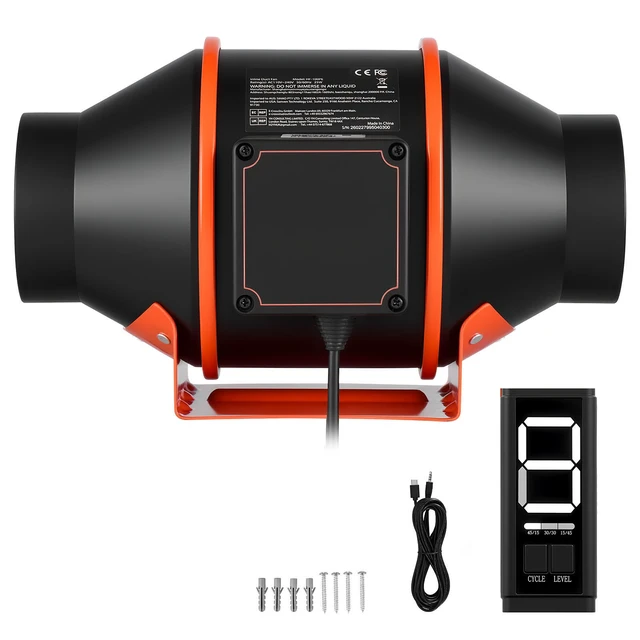 Alt view image 7 of 7 - VEVOR Inline Duct Fan, 205 CFM 4 inch EC Motor Ventilation Fan with 3-Speed Circulation, 10-Speed PWM Controller, Timer-Controlled Operation, Cooling for Grow Tents, Indoor Gardening, Hydroponics