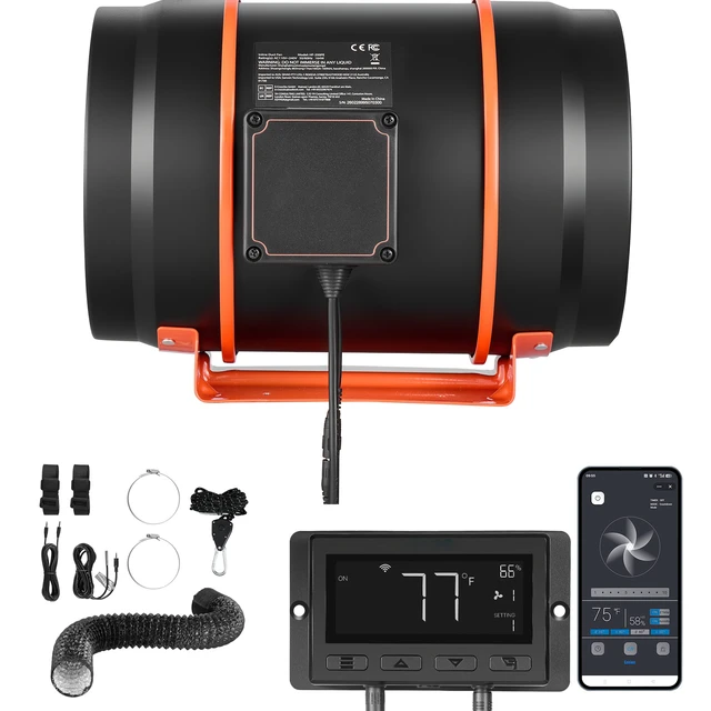 Alt view image 8 of 8 - VEVOR Inline Duct Fan Kit Carbon Filter, 807 CFM 8 inch EC Motor Exhaust Ventilation Fan with 10-Speed, PWM Controller, App Control, Timer, Cooling for Grow Tent, Indoor Gardening, Hydroponics