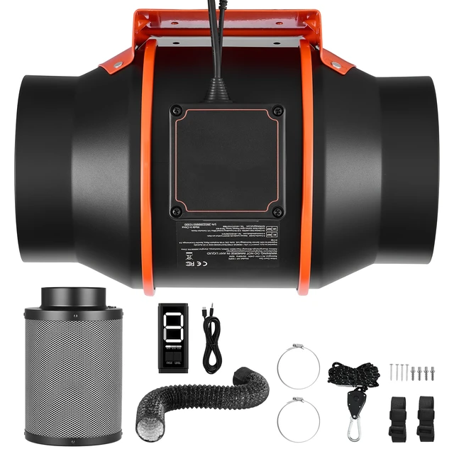 Alt view image 8 of 8 - VEVOR Inline Duct Fan Kit with Carbon Filter, 402 CFM 6 inch EC Motor Ventilation Fan with 3-Speed Circulation, 10-Speed PWM Controller, Timer, Cooling for Grow Tents, Indoor Gardening, Hydroponics
