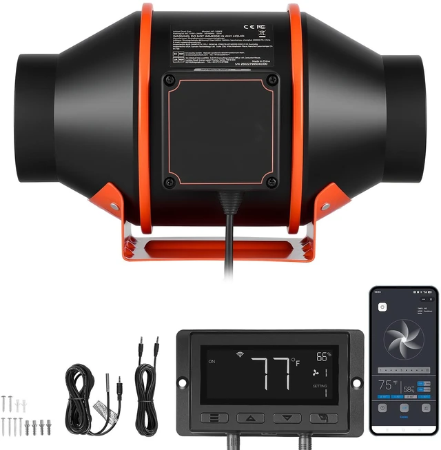 Alt view image 8 of 8 - VEVOR Inline Duct Fan, 205 CFM 4 inch EC Motor Exhaust Ventilation Fan with 10-Speed, PWM Controller, App Control, Temperature Humidity Sensor, Cooling for Grow Tent, Indoor Gardening, Hydroponics