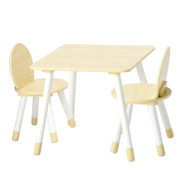 Alt view image 9 of 9 - Kids Table and 2 Chairs Set, Toddler Table and Chair Set with Rounded Edge Design & Graffiti Desktop, Wooden Desk for Art, Craft, Reading, Learning, Drawing, Classroom/Daycare/Home, Burlywood
