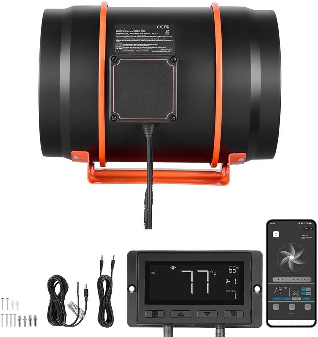 Alt view image 8 of 8 - VEVOR Inline Duct Fan, 807 CFM 8 inch EC Motor Exhaust Ventilation Fan with 10-Speed, PWM Controller, App Control, Temperature Humidity Sensor, Cooling for Grow Tent, Indoor Gardening, Hydroponics