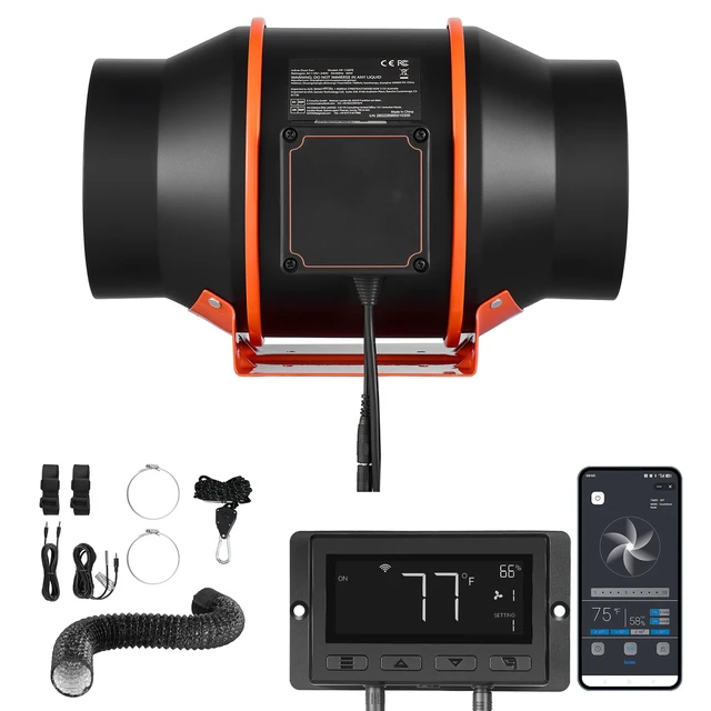 Alt view image 8 of 8 - VEVOR Inline Duct Fan Kit Carbon Filter, 402 CFM 6 inch EC Motor Exhaust Ventilation Fan with 10-Speed, PWM Controller, App Control, Timer, Cooling System for Grow Tent, Indoor Gardening, Hydroponics