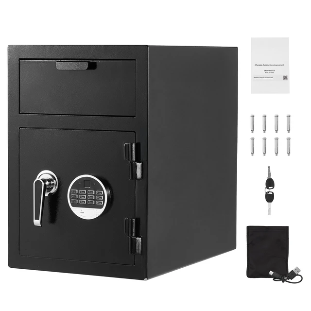 Alt view image 9 of 9 - VEVOR 1.2 Cubic Feet Drop Safe Large Capacity 2 Tiers Drop Slot Safe Box Black