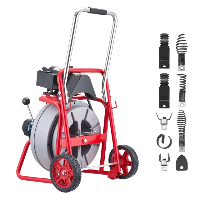 Alt view image 8 of 8 - VEVOR Drain Cleaner Machine 100FT x 1/2 Inch Auto Feed with Wheels & 8 Cutters