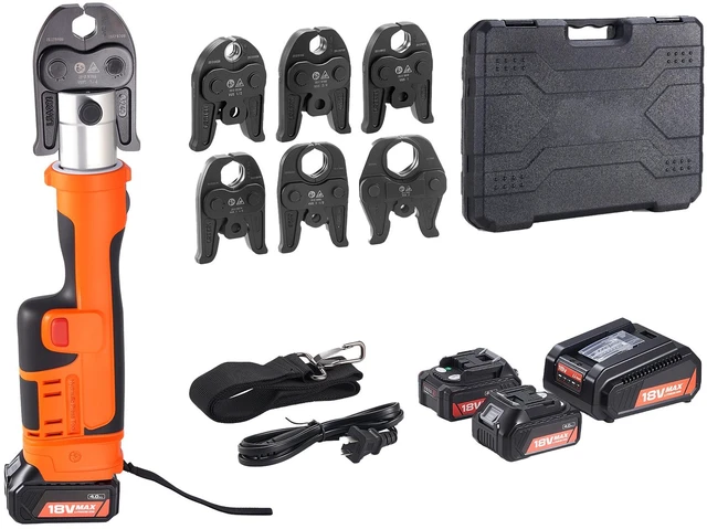 Main image of VEVOR Press Tool, 18V Electric Crimping Tool for 1/2", 3/4", 1", 1-1/4", 1-1/2", 2" Copper Pipes, 32KN Press Tool Compatible with ProPress - with 6 VUS Jaws, 2PCS 4AH Batteries, Charger & Toolbox