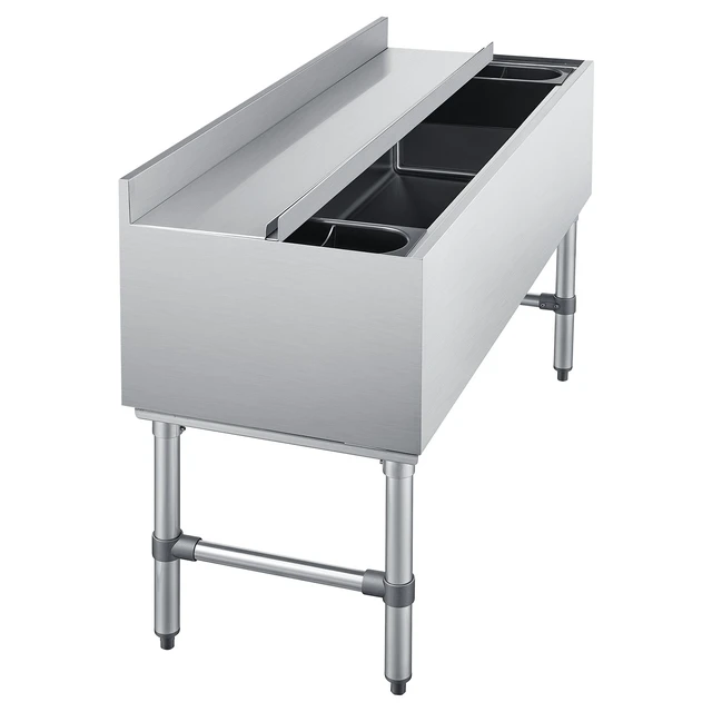 Alt view image 15 of 15 - VEVOR Commercial Ice Bin, 137.4 Qt Max Capacity, 48 x 19 x 33 Inch Stainless Steel Ice Chest with Sliding Lid and Bottle Holders, Cooler Cart Cocktail Unit for Bar Restaurant Pub, NSF Certified