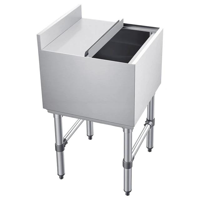 Alt view image 8 of 8 - VEVOR Commercial Ice Bin, 49.4 Qt Max Capacity, 18 x 18 x 33 Inch Stainless Steel Ice Chest with Sliding Lid and Bottle Holders, Cooler Cart Cocktail Unit for Bar Restaurant Pub, NSF Certified