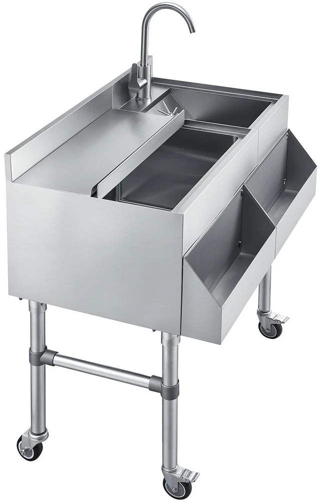 Alt view image 8 of 8 - VEVOR Commercial Ice Bin with Sink & Faucet, 60 Qt Max Capacity, 24 x 19 x 35 Inch Stainless Steel Ice Chest with Sliding Lid and Bottle Holders, Cooler Cart Cocktail Unit for Bar Restaurant Pub