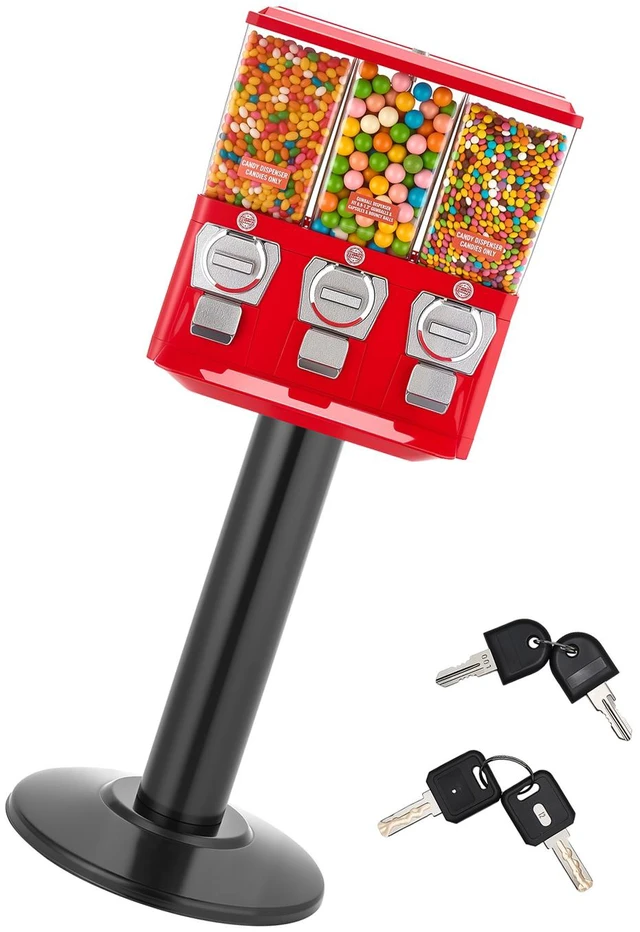Alt view image 15 of 15 - VEVOR Candy Vending Machine, Triple Compartment Candy Vending Machine with Stand, Gumball & Candies Vendings Machines with Built-In Cash Box, Detachable, Vintage Candies Dispenser for Shops, Arcades
