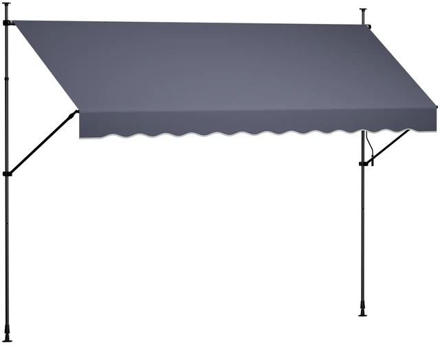 Alt view image 8 of 8 - VEVOR Manual Retractable Awning, 138" Outdoor Retractable Patio Awning Sunshade Shelter, Height Adjustable Patio Door Window Canopy with Manual Crank Handle for Backyard, Garden, Balcony, Dark Gray