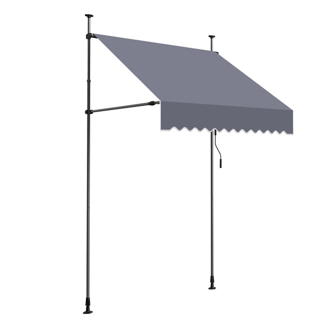 Alt view image 8 of 8 - VEVOR Manual Retractable Awning, 59" Outdoor Retractable Patio Awning Sunshade Shelter, Height Adjustable Patio Door Window Canopy with Manual Crank Handle for Backyard, Garden, Balcony, Dark Gray