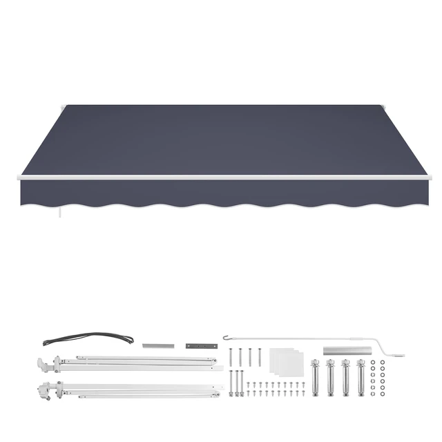Alt view image 8 of 8 - VEVOR Manual Retractable Awning, 11.5' x 9.8' Outdoor Patio Awning Retractable Sun Shade, Patio Door Window Water-Resistant Polyester Sunshade Shelter with Crank Handle for Deck, Balcony, Yard, Gray