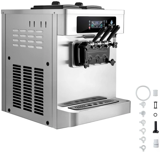Main image of VEVOR Commercial Ice Cream Machine, 20-28L/H Yield, 2200W 3-Flavor Countertop Soft Serve Ice Cream Maker with 2 x 6L Hoppers & Built-In Puffing Pump, Pre-Cooling Low-Mix Alert for Snack Dessert Shops