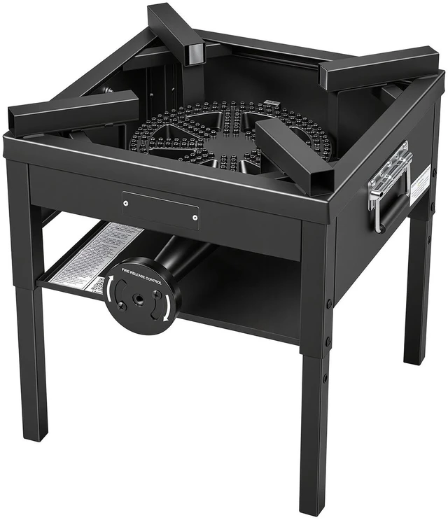 Main image of VEVOR Single Burner Outdoor Propane Gas Stove, 200,000 BTU Propane LPG Gas Camping Stove, Heavy Duty Carbon Steel Outdoor Cooker, with Shield & 20 PSI Regulator, for BBQ Camp Home Patio Seafood Boil