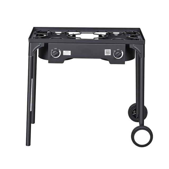 Alt view image 8 of 8 - VEVOR 2 Burner Outdoor Propane Gas Stove, 150,000 BTU Propane LPG Gas Camping Stove, Heavy-duty Carbon Steel Outdoor Cooker, with 2 Wheels & 20 PSI Regulator & Hose, for BBQ Camp Home Patio Backyard
