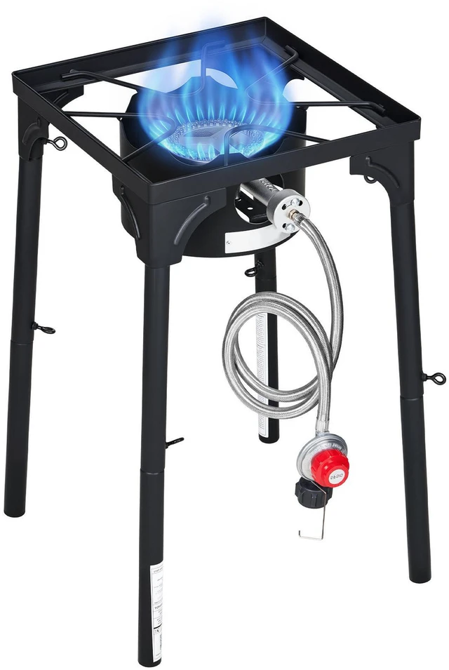 Alt view image 8 of 8 - VEVOR Single Burner Outdoor Propane Gas Stove, 100,000 BTU Propane LPG Gas Camping Stove, Heavy Duty Carbon Steel Outdoor Cooker, with Tall Stand & PSI Regulator, for BBQ Camp Home Patio RV Cooking