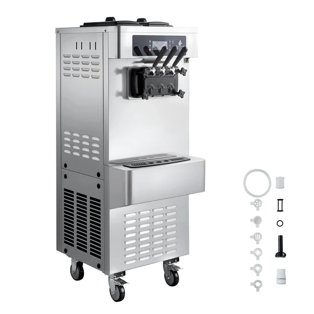 Alt view image 8 of 8 - VEVOR Commercial Ice Cream Machine, 20-28L/H Yield, 2200W 3-Flavor Freestanding Soft Serve Ice Cream Maker with 2 x 6L Hoppers & Built-In Puffing Pump, Pre-Cooling Low-Mix Alert for Snack Dessert Shop