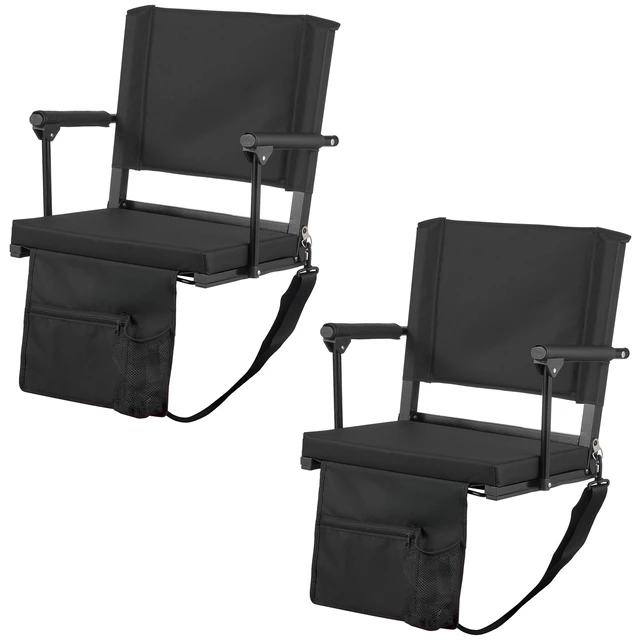Alt view image 9 of 9 - VEVOR Stadium Seat, Portable Bleacher Seat with Armrest, Back Support and Thick Cushion, Bench Chair for Bleacher Includes Shoulder Strap, Hooks, Cup Holder, Black Football Bleachers Seats, 2PCS