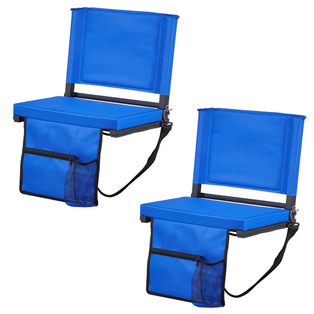 Alt view image 9 of 9 - VEVOR Stadium Seat, Folding Bleacher Seat with Back Support & Thick Cushion, Padded Stadium Seats for Bleacher Includes Shoulder Strap, Hooks, Cup Holder, and Side Pocket, Blue Bleachers Chair