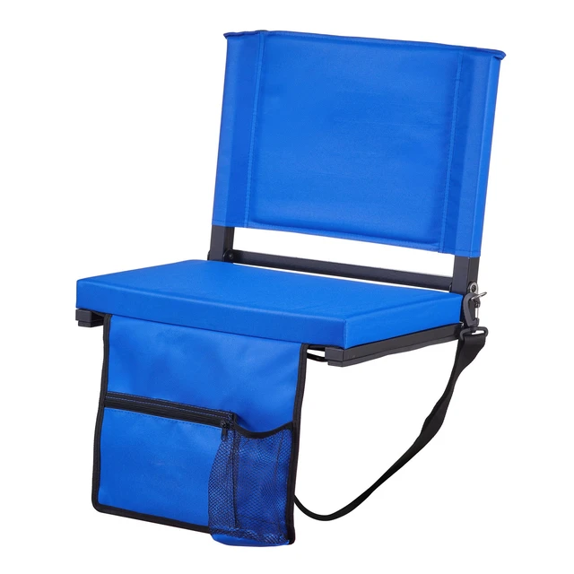 Alt view image 9 of 9 - VEVOR Stadium Seat, Folding Bleacher Chair with Back Support and Thick Cushion, Padded Stadium Seat for Bleacher Includes Shoulder Strap, Hooks, Cup Holder, and Side Pocket, Blue Bleachers Chair