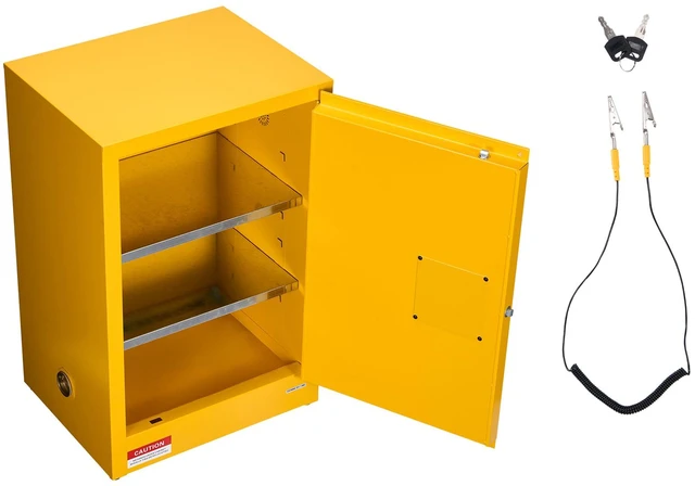 Alt view image 9 of 9 - VEVOR Flammable Cabinet, 23.2 x 18.1 x 35.4 Inch, 13 Gallon Flammable Storage Cabinet with Adjustable Shelf, Cold-Rolled and Galvanized Steel Fire Cabinets, for Commercial Industrial Home Use, Yellow