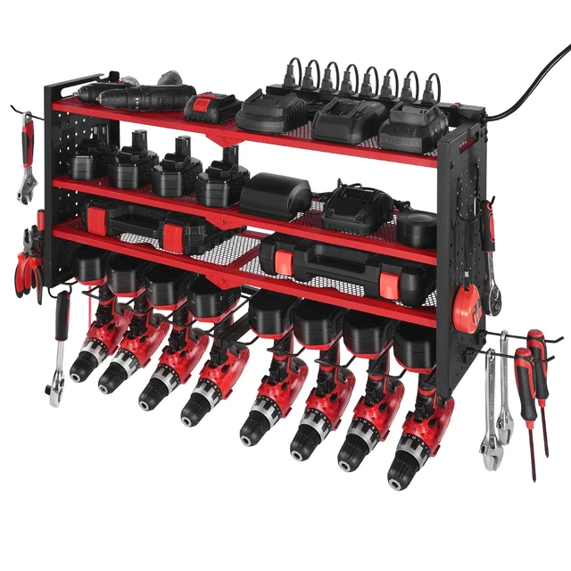 Alt view image 9 of 9 - VEVOR Power Tool Organizer with Charging Station 3-Layer Drill Storage Rack