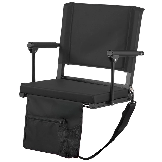 Alt view image 9 of 9 - VEVOR Stadium Seat, Portable Bleacher Seat with Armrest, Back Support and Thick Cushion, Bench Chair for Bleacher Includes Shoulder Strap, Hooks, Cup Holder, Black Football Bleachers Seats, 1PCS