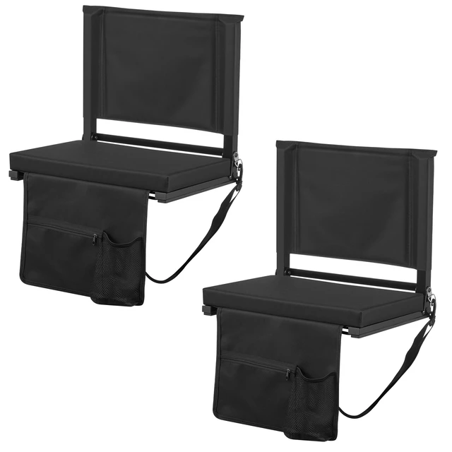 Alt view image 9 of 9 - VEVOR Stadium Seat, Folding Bleacher Seat with Back Support and Thick Cushion, Padded Stadium Seats for Bleacher Includes Shoulder Strap, Hooks, Cup Holder, and Side Pocket, Black Bleachers Chair