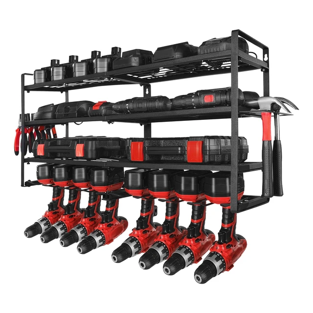 Alt view image 9 of 9 - VEVOR Power Tool Organizer Wall Mount 4-Layer Tool Storage Rack 8 Drill Holders