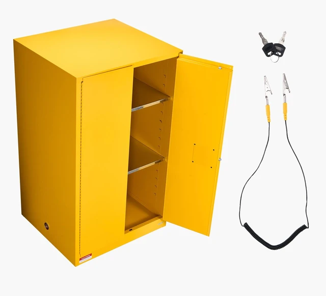 Main image of VEVOR Flammable Cabinet, 37.9 x 34.0 x 65.0 Inch, 65 Gallon Flammable Storage Cabinet with Adjustable Shelf, Cold-Rolled and Galvanized Steel Fire Cabinets, for Commercial Industrial Home Use, Yellow