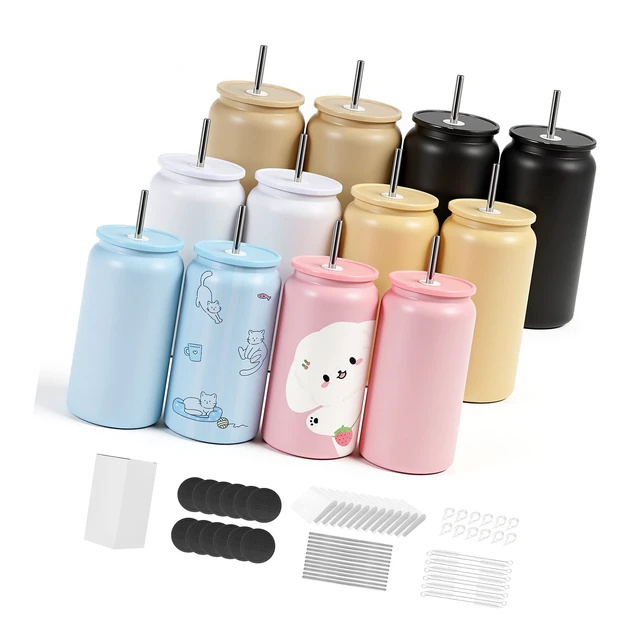Alt view image 8 of 8 - VEVOR Sublimation Tumblers, 12 Pack, 16 oz Multicolored Tumblers Bulk, Stainless Steel Sublimation Cups with Lids and Straws, Double Wall Insulated Tumbler Blank, for DIY Personalized Customization